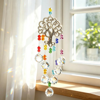 🌳 50% DE RÉDUCTION ☀️ Pendentif attrape-soleil cristal arbre de vie – Fines facettes, reflets lumineux & design symbolique – Parfait pour la décoration intérieure, le jardin ou en cadeau – apporte lumière et sérénité ✨🏡🕊️