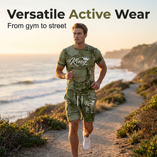 Précommande👕🩳🖤 OFFRE LIMITÉE 50% DE RÉDUCTION! Ensemble T-Shirt & Short Imprimé Faux Jean Décontracté pour Homme – Look Jean Classique Sans le Poids, Mélange de Coton Doux – Parfait pour la Détente, les Courses ou les Sorties du Week-end 🌟👟