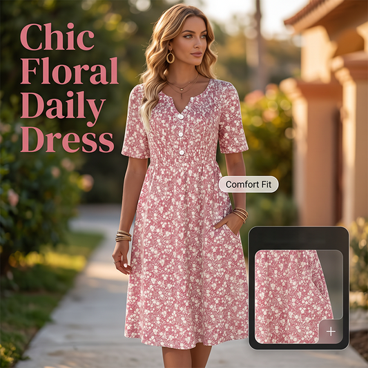 🌸👗🌿 -50% ! Robe décontractée V-neck imprimée – Fluide et respirante, avec poches latérales pratiques.