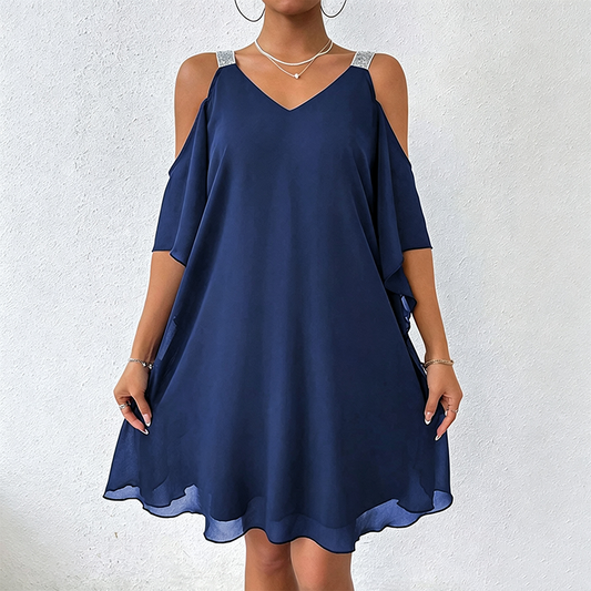 🍃🌸 OFFRE LIMITÉE 50% DE RÉDUCTION! 👗Robe polyvalente à encolure V et épaules dénudées – Douce et facile à porter – Du jour à la nuit sans effort.