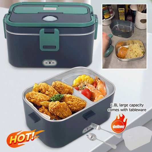 🍱🔌 Boîte à Déjeuner Chauffante Électrique – Acier Inoxydable, Couvercle Anti-fuite et Ustensiles Intégrés
