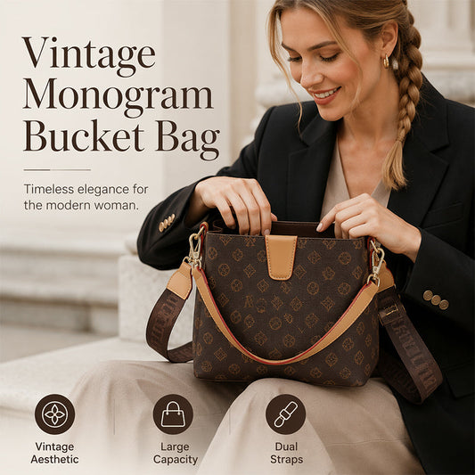 ✨💼 -50% ! 👜Sac Seau Chic Femme – Monogramme Vintage, PU & Bandoulière Réglable.