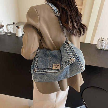 👜🛒 -50% ! 🎆Sac Bandoulière Rétro Grande Capacité à Chaîne – Design Denim Vintage avec Grand Compartiment Principal.