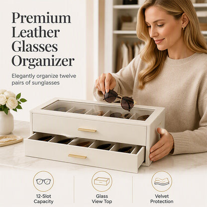 🕶️🛒 -60% ! 📦Étagère à Lunettes 2 Niveaux – Cuir PU, Vitre Transparente & Rangement 12 Paires