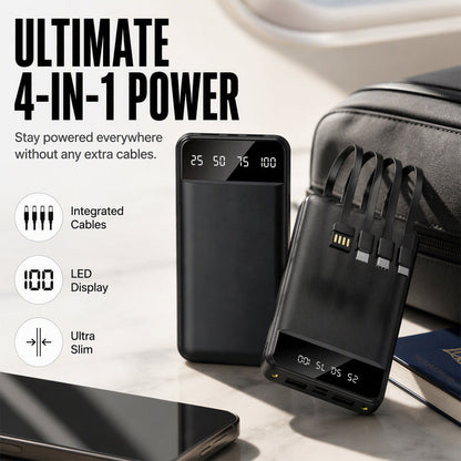 ⚡🔌 -50% ! 📲 Batterie Externe Portable 30 000 mAh avec 4 Câbles Intégrés – Lithium Polymère, Affichage Numérique & Ultra-Fine.