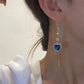💎👜 -50% ! 💙Cadeau Idéal – Boucles d'Oreilles à Fil avec Pierre Précieuse Synthétique en Forme de Cœur Bleu Exquis