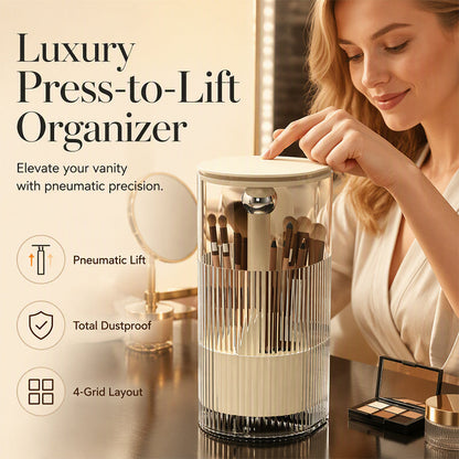 💄🌟 -50% ! 🎨Organisateur de Pinceaux Maquillage Anti-Poussière – PET + ABS – Ouverture Presse-Soulever & Compartiments Multiples pour Coiffeuse