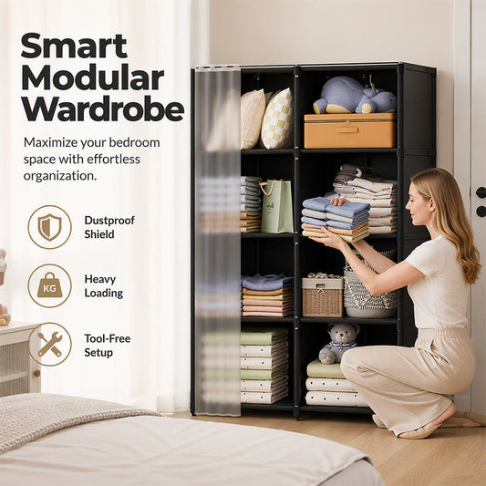 🏠👗 -50% ! 🧵 Armoire Anti-Poussière Multi-Niveaux – Tubes Acier Résistants, Rideau Haute Densité & Gain de Place.