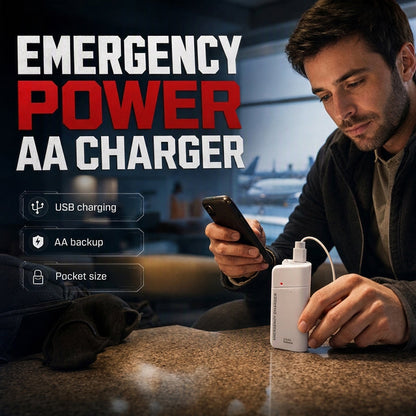 🔋🛒 -50% ! 🔌Chargeur d’Urgence Portable à Piles AA – USB, Lampe Torche LED & Compact