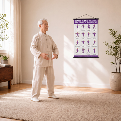 🧘☯️ -60% ! 📜Affiche d'Exercices de Tai Chi pour Seniors – 16 Mouvements Illustrés, Version Marche ou Chaise.