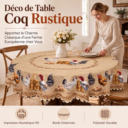 🐓🛒 -50% ! 🌾Nappe à Motif de Poulet Style Ferme Vintage – Impressions HD, Bords Festonnés & Polyester Durable.