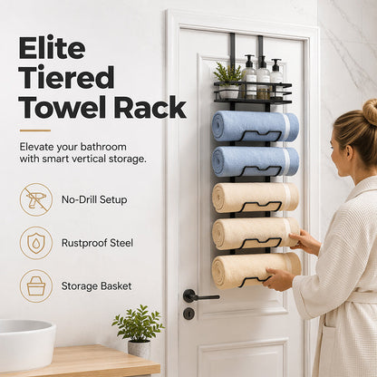 🚿🛒 -50% ! 🚪Porte-Serviettes sur Porte avec Étagère – Acier Carbone, Sans Perçage & Anti-Rouille