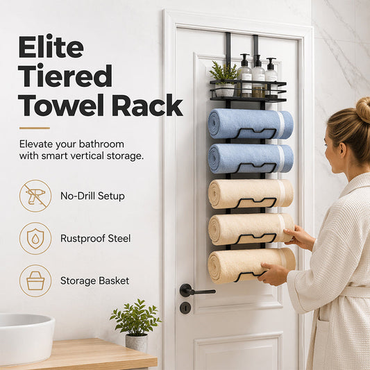 🚿🛒 -50% ! 🚪Porte-Serviettes sur Porte avec Étagère – Acier Carbone, Sans Perçage & Anti-Rouille