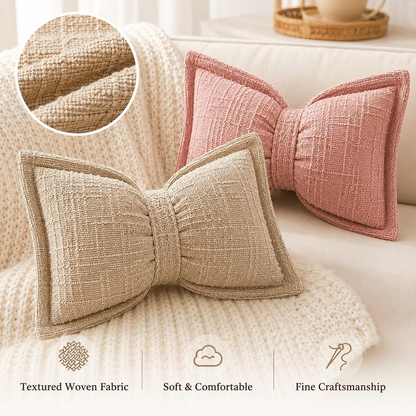 🎁🛒 -50% ! 🏠Coussin Décoratif en Chenille Forme Nœud – Tissu Premium, 9 Coloris & Garnissage Inclus.