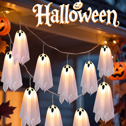 👻🛒 -50% ! 🎃Guirlande Lumineuse Fantôme pour Halloween – 8 Modes LED, Étanche IP44 & Télécommande Incluse