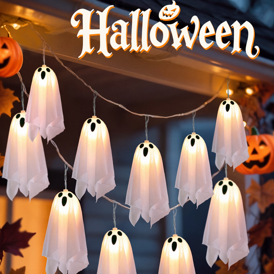 👻🛒 -50% ! 🎃Guirlande Lumineuse Fantôme pour Halloween – 8 Modes LED, Étanche IP44 & Télécommande Incluse