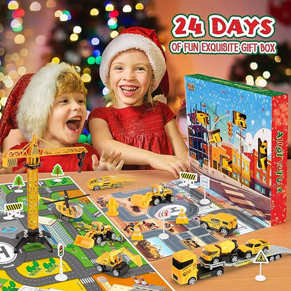 🎄🛒 -50% ! 👷Calendrier de l’Avent Garçon – 24 Surprises Véhicules Chantier, Alliage Durable & Jeu Éducatif.