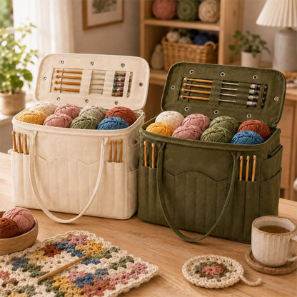 🧶🛒 -60% ! 🪡 Sac de Rangement en Toile – Compartiments pour Aiguilles, Œillets pour Fil & Poches Intérieures.
