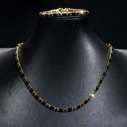 💎🔗 Parure de bijoux pour homme – Collier et bracelet, zircon cubique et finition dorée