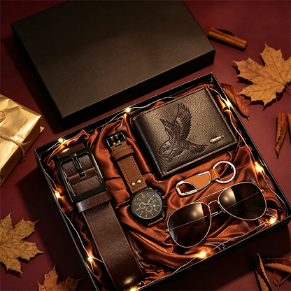 🎁⌚ -60% ! 👔Coffret Cadeau 7 Pièces pour Homme – Montre, Portefeuille, Ceinture, Lunettes de Soleil & Porte-clés