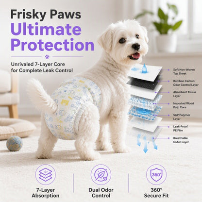 🐾🧼 Couches jetables pour chiens et chats – 7 couches absorbantes, respirantes et ajustement flexible