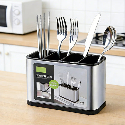 🍴🥄 -60% ! 🍽Porte-Couverts de Cuisine en Acier Inoxydable – 4 Compartiments, Design Compact & Drainage Intégré