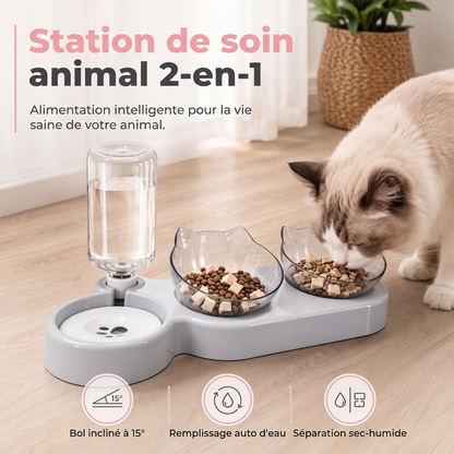 🐶🐱 -60% ! 🥣Gamelle Surélevée 2 en 1 pour Animaux – Design Incliné, Remplissage Automatique & Base Antidérapante.