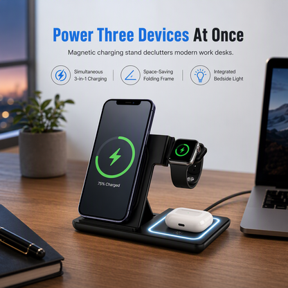 📱🔋 -60% ! ⚡Chargeur Sans Fil Pliable 3 en 1 & Support de Bureau.