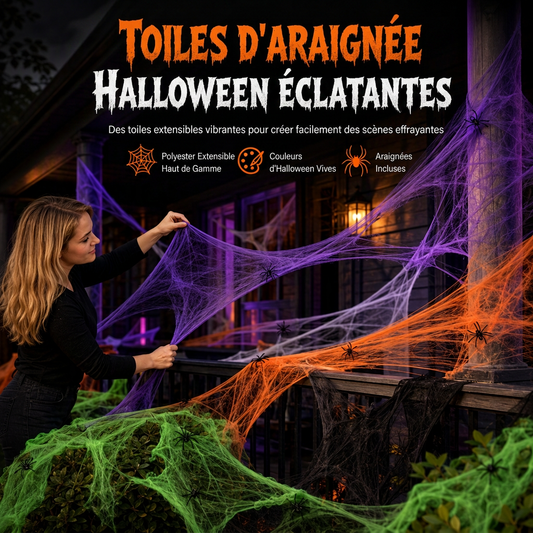 🕸️🕷️ -60% ! 🎃Toile d'Araignée Extensible d'Halloween – Avec Fausses Araignées pour Décoration Hantée.