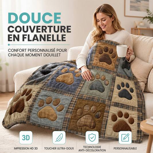 🐾✨ Couverture Plaid en Flanelle à Motifs de Pattes – Douceur Moelleuse, Chaleur Respirante et Confort Cocooning