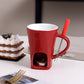 🍫🫕 Tasse à Fondue au Chocolat en Céramique 200 ml | Chauffe-Plat à Bougie, Fourchette Inox & Émail Antiadhésif