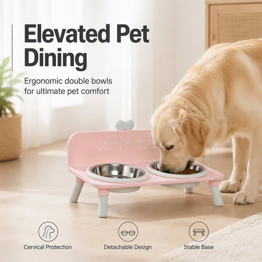 🐾🥣 Gamelles Doubles Surélevées pour Animaux – Protection Cervicale, Bols Amovibles et Posture Ergonomique