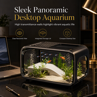 🐠🌿 Aquarium de Bureau Transparent – Vue Panoramique, Couvercle Multifonction et Touche Naturelle Apaisante