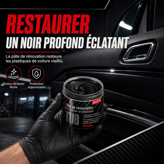 🚗✨ Crème Rénovatrice pour Plastiques et Cuirs Auto – Éclat Noir Profond, Protection Hydrophobe et Formule Non Grasse