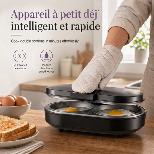 🍳🥪 Appareil à Petit-Déjeuner Double Électrique – Cuisson Rapide, Plaques Antiadhésives et Corps en Inox