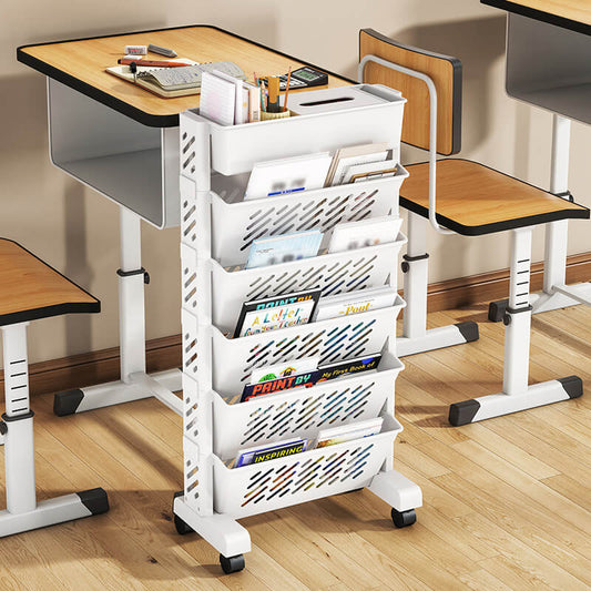 📚✨ Bibliothèque Mobile sur Roulettes – Étagères Inclinées 45°, Gain de Place Bureau & Rangement Vertical PP Renforcé