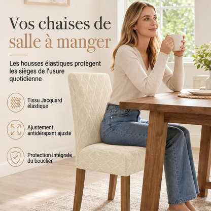 🪑✨ Housse de Chaise en Jacquard Extensible – Tissu Très Élastique, Motif Tissé Texturé et Ajustement Universel