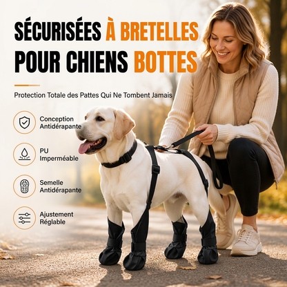 🐾🌧️ Bottes Imperméables pour Chien avec Bretelles Réglables – Anti-Perte, Antidérapantes et Flexibles