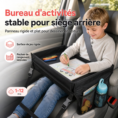 🎨🚗 Plateau de Voyage pour Enfant – Surface Rigide, Rangements Latéraux et Fixation Réglable