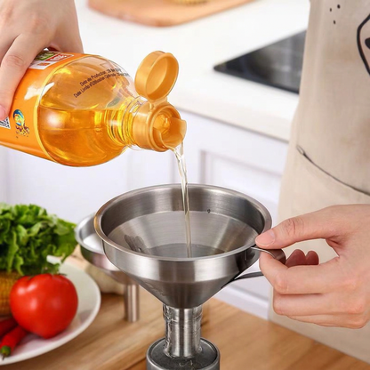 🥣⚙️ Entonnoir filtrant en acier inoxydable – Filtre amovible, ouverture large et écoulement rapide