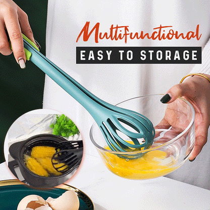 🥚🍳 Pince de cuisine et fouet à œufs 2-en-1 – Nylon alimentaire, tête dentée renforcée et rangement facile
