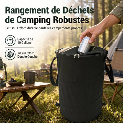 🏕️🗑️ Poubelle de Camping Pliante avec Couvercle – Oxford 600D, Doublure Imperméable et Fixation pour Voiture