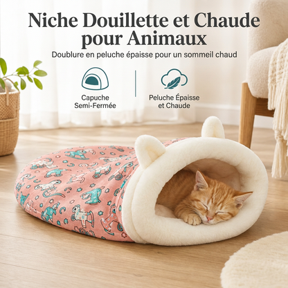 🐈🛏️ Nid-caverne Semi-fermé pour Chats et Petits Chiens – Chaud, Coupe-vent et Douillet pour un Sommeil Profond