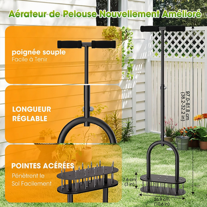 🌱🛠️ Aérateur de Gazon Manuel à Carottage – Acier Robuste, Poignée Réglable et Aération Efficace