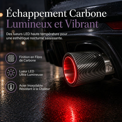 🚙✨ Embout d'Échappement de Voiture avec Lumière LED – Coque en Fibre de Carbone, Effet de Flamme et Installation Sportive