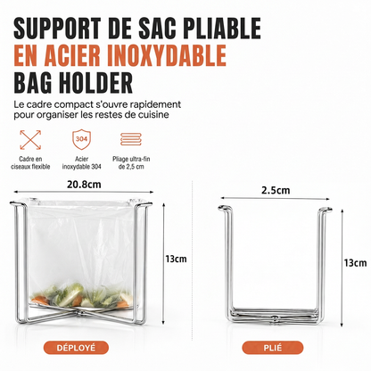 🗑️✨ Support Porte-Sac Poubelle Pliable – Inox 304 Antirouille, Format Compact et Collecte Propre