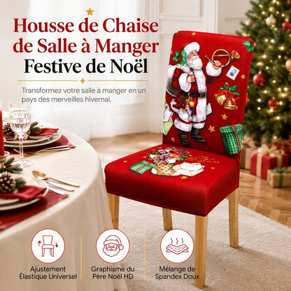 🎄🪑 Housse de Chaise Extensible de Noël – Dossier Haut, Ajustement Parfait et Décoration Festive