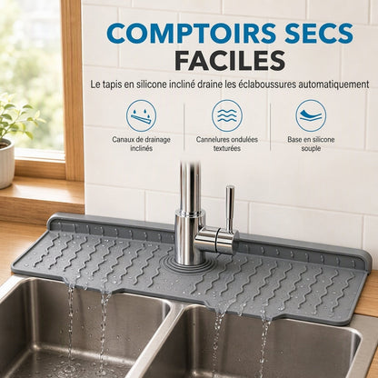 🚿🧽 Tapis Anti-Éclaboussures pour Robinet en Silicone Alimentaire – Canaux Inclinés, Découpable et Épaissi