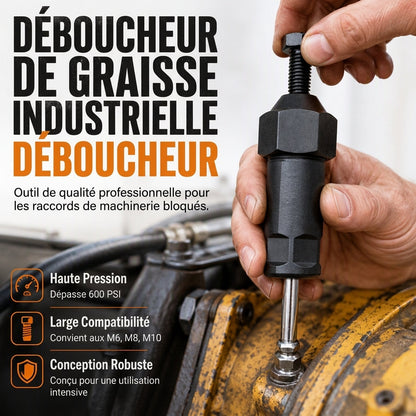 🔧⚙️ Outil de Nettoyage de Graisseurs Robuste – Débouchage Ciblé, Adaptateurs Multiples et 600 psi