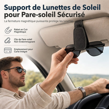 🕶️🚙 Porte-Lunettes Magnétique pour Pare-Soleil – Double Pince, Cuir Doublé et Range-Cartes Intégré